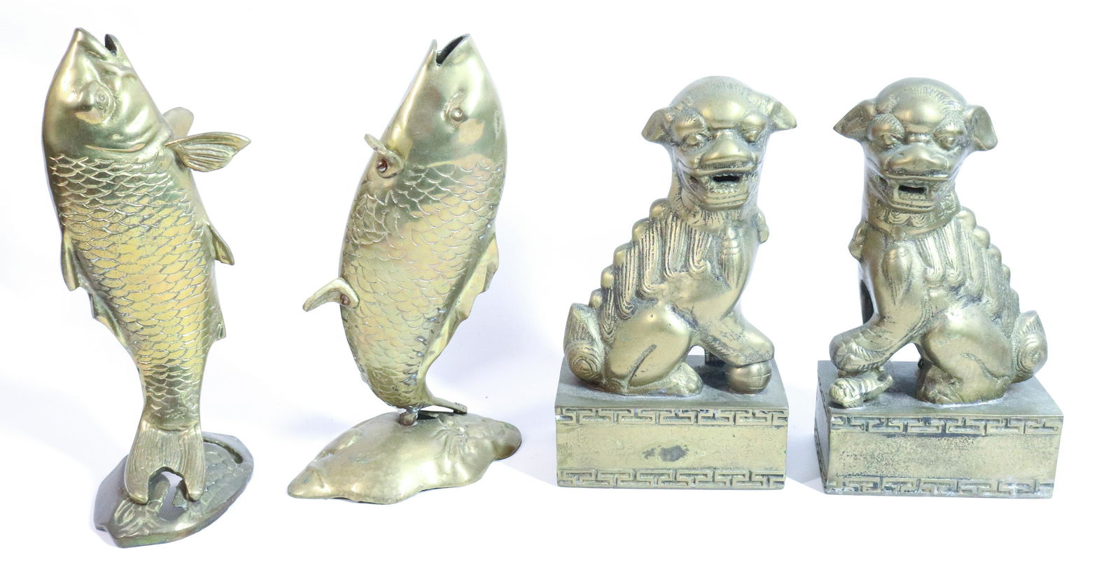 PAIR OF BRASS FOO DOGS AND FISH (1 of 3)