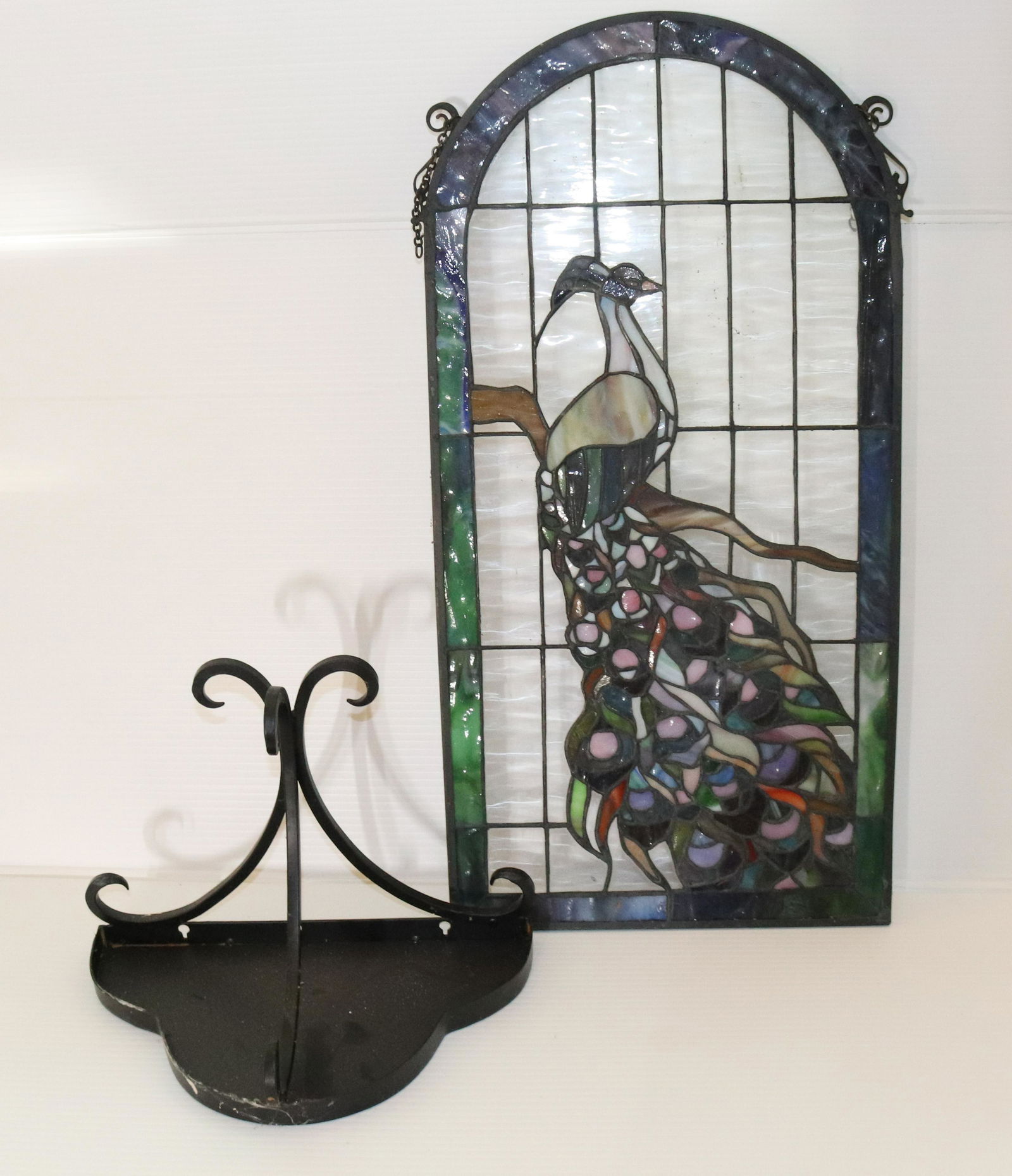 PAINTED METAL SHELF WITH STAINED GLASS PANEL (1 of 2)