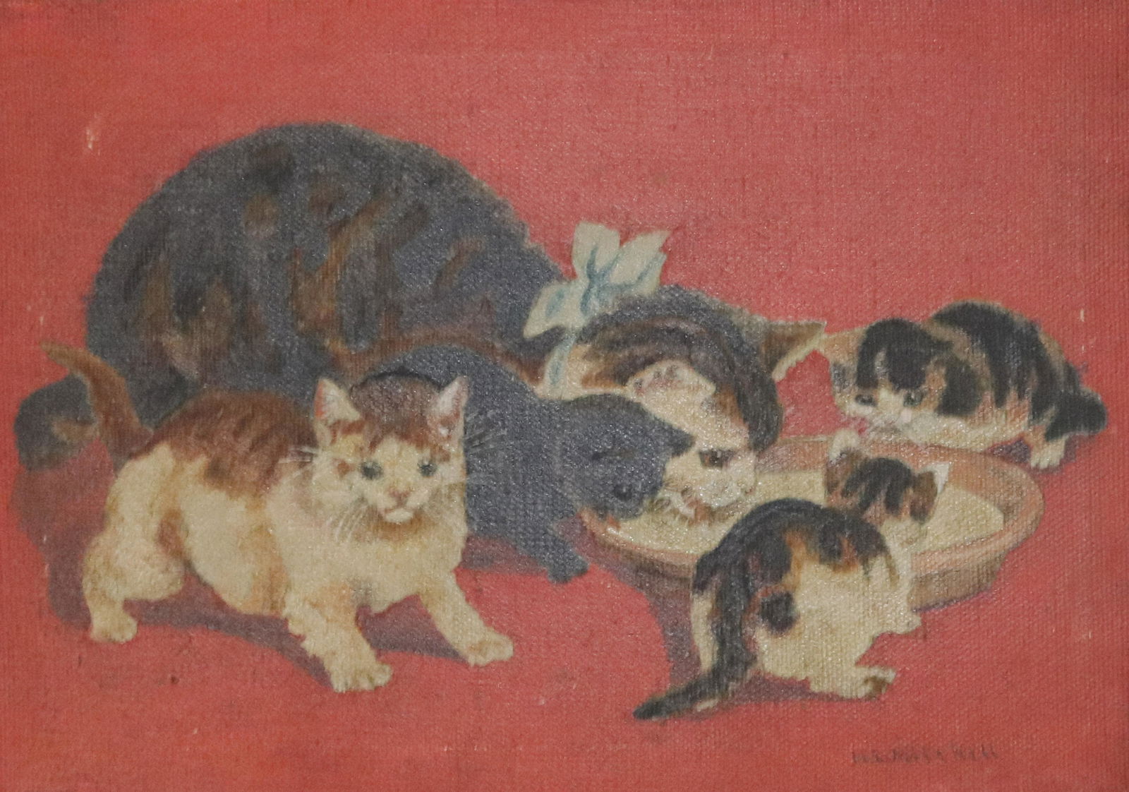 VINTAGE CAT OIL ON CANVAS PAINTING (1 of 3)