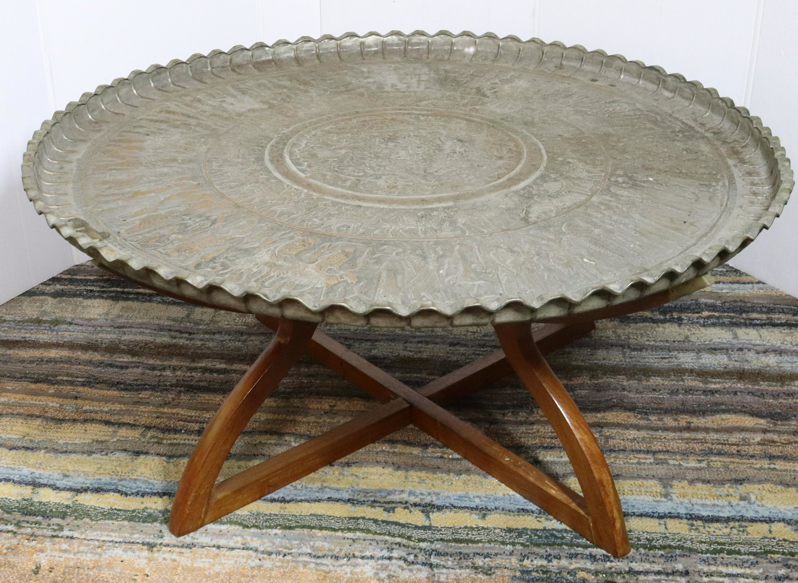 VINTAGE BRASS AND WOOD COFFEE TABLE (1 of 3)