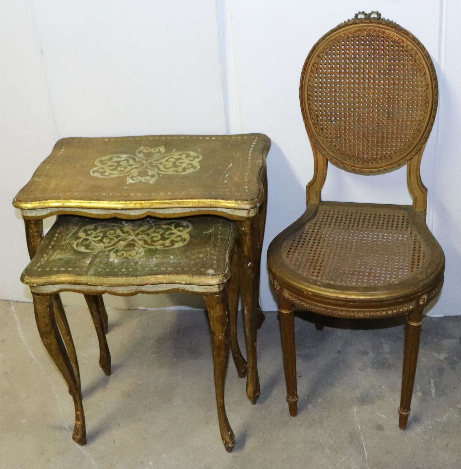 PAIR OF STACK TABLES AND SIDE CHAIR (1 of 2)