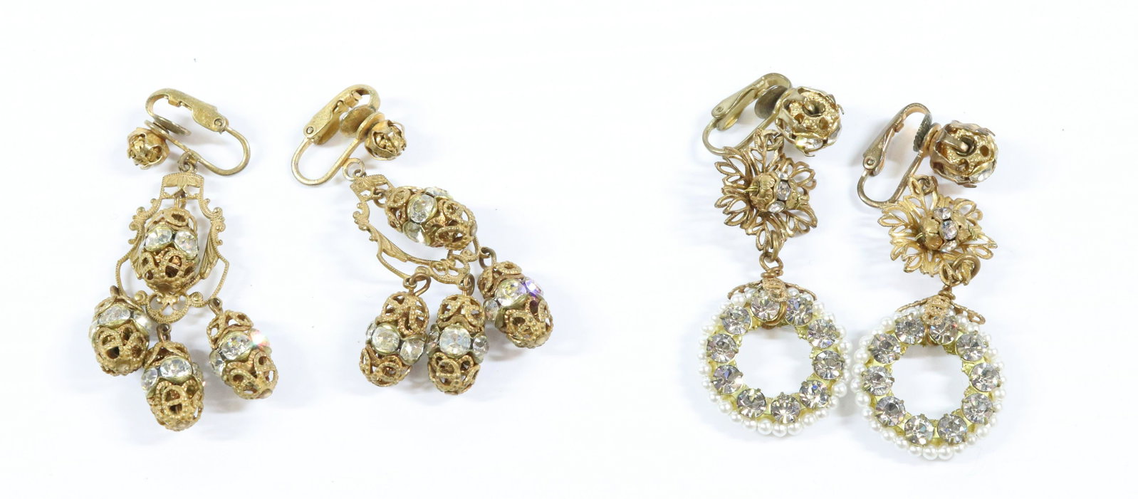 STANLEY HAGLER EARRINGS: TWO PAIR WITH CRYSTALS AND ONE WITH PEARL HOOPS WIRED CONSTRUCTION UNMARKED 2 1/4"L Terms: THIS IS AN ON-SITE ONLINE ONLY AUCTION. THE SALE ADDRESS IS 718 STOKES MILL RD. EAST STROUDSBURG, PA 18302. T