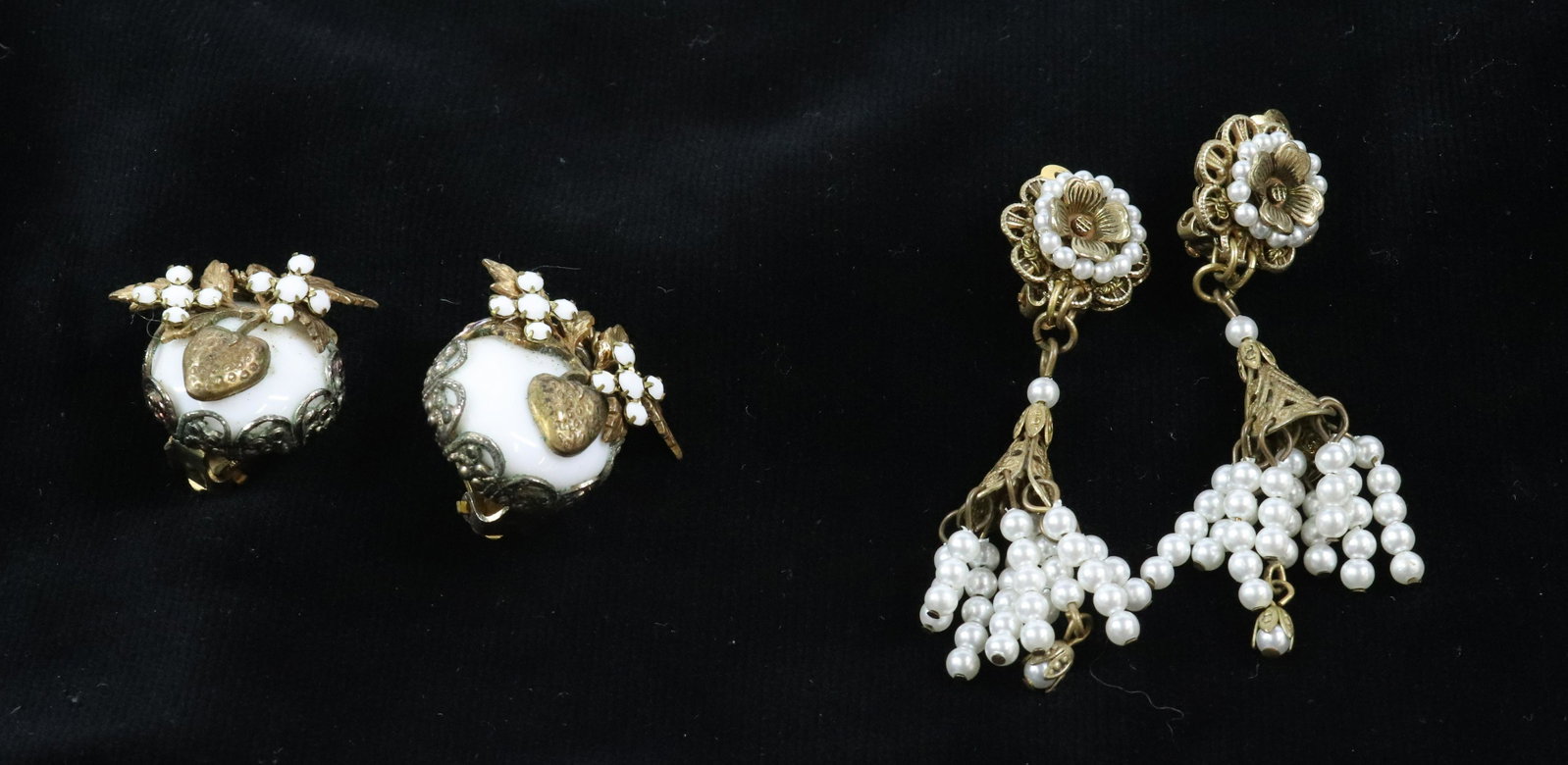 STANLEY HAGLER EARRINGS: TWO PAIR WHITE RHINESTONES AND PEARL DROPS 1" DIA 2 1/4"L UNMARKED Terms: THIS IS AN ON-SITE ONLINE ONLY AUCTION. THE SALE ADDRESS IS 718 STOKES MILL RD. EAST STROUDSBURG, PA 18302. THIS IS THE ESTATE