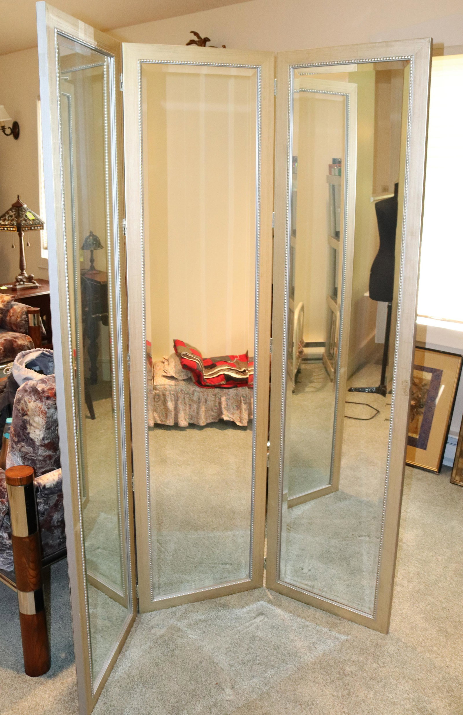 LARGE THREE PANEL BEVELED MIRROR (1 of 4)