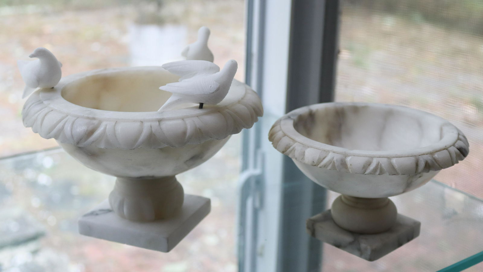 (2) ALABASTER BIRD BATHS (1 of 2)