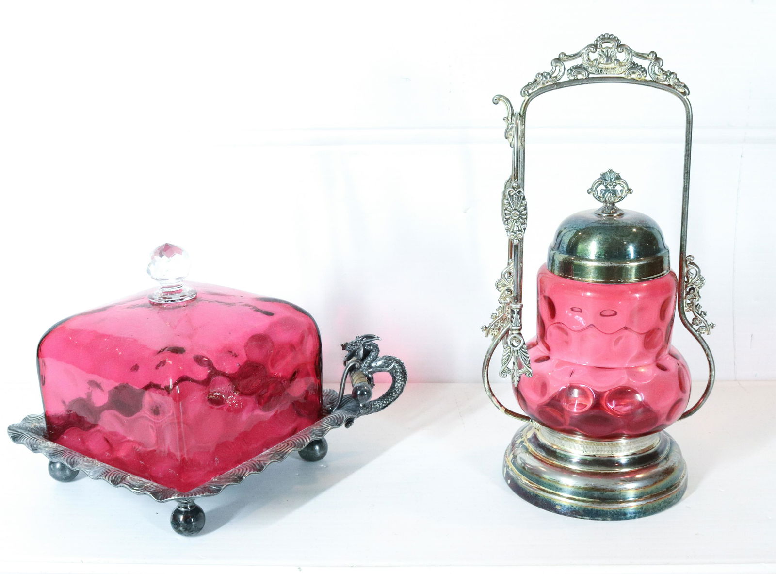 CRANBERRY  PICKLE CASTER WITH BUTTER DISH (1 of 5)