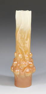 FRENCH MOLDED GLASS CHIMNEY: ART NOUVEAU WITH SOME IRIDESCENCE HAND FINISHED TOP RIM 10 1/4"H X 2 1/2" BASE DIA