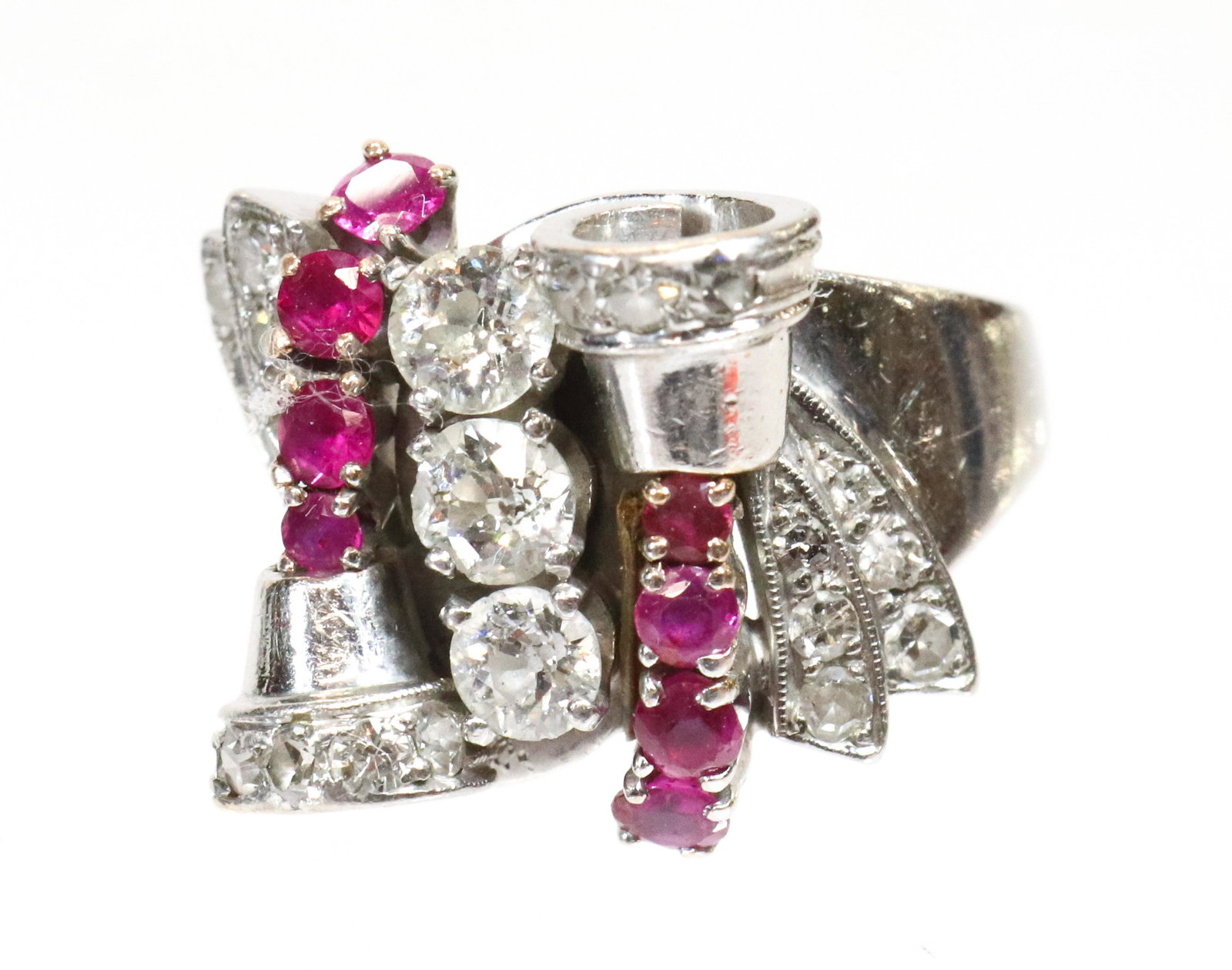 14K WHITE GOLD RING DIAMONDS/RUBIES (1 of 4)