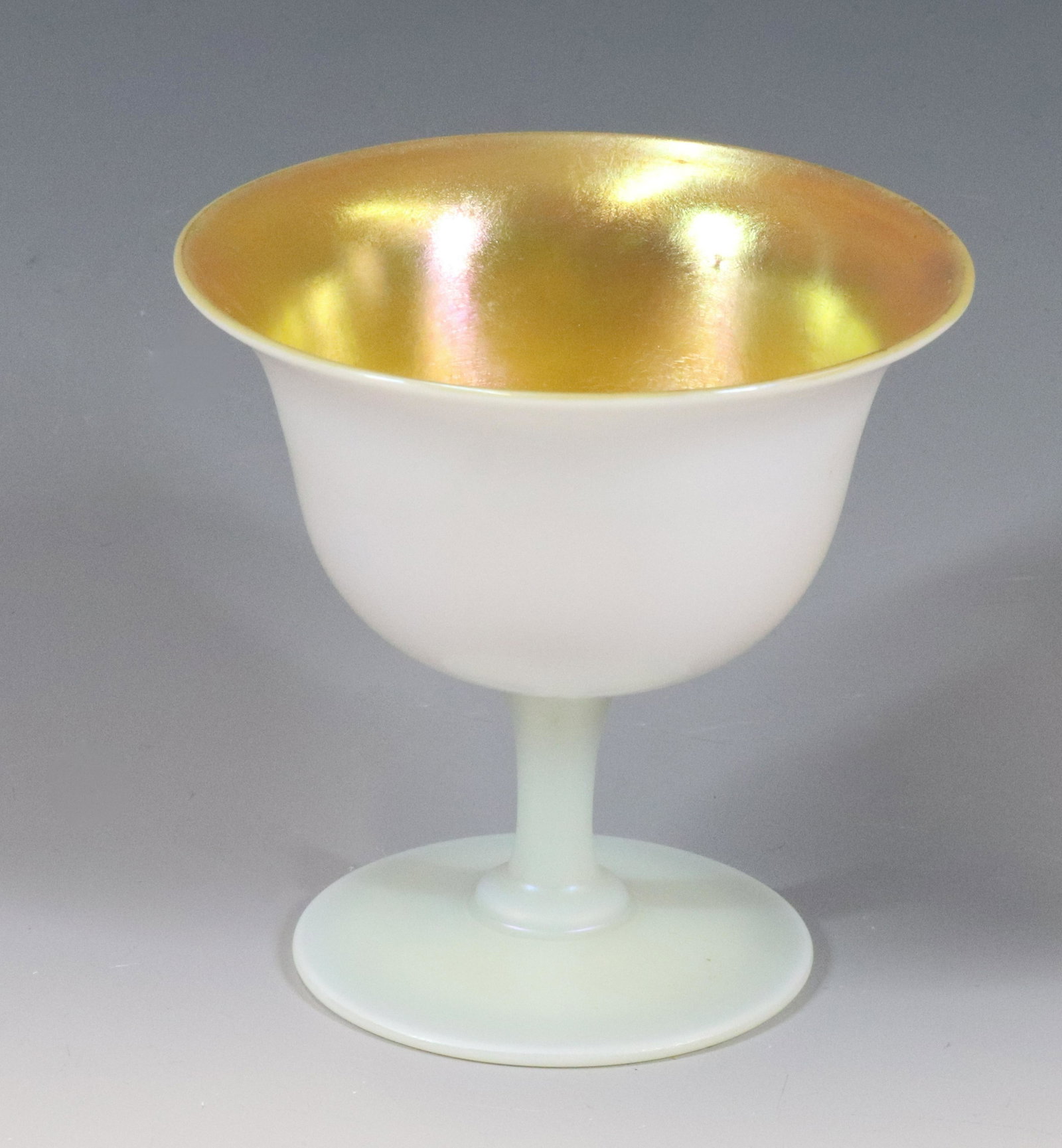GOLD AURENE & CALCITE DESSERT CUP: WITH FOOT AND STEM POLISHED PONTIL UNSIGNED 3 7/8"H X 4"