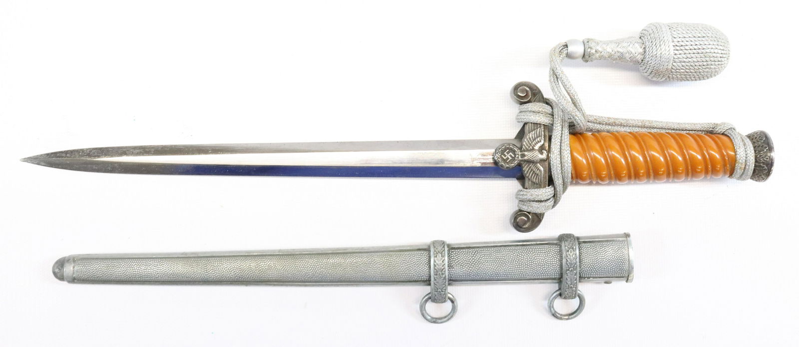 GERMAN WWII ARMY DAGGER: BLADE MARKED "ALCOSO" SOLINGEN WITH SCALES - ORIGINAL KNOT