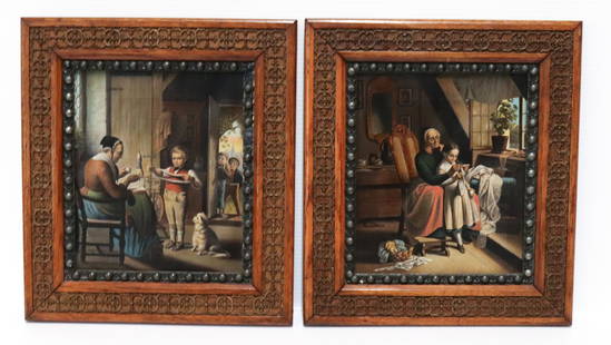 PAIR OF LITHOGRAPHS ON CANVAS: FRAMED PAIR DEPICTING A GRANDMOTHER WITH CHILDREN. UNSIGNED. SIGHT VIEW 9 1/2" X 8". Terms: Please read Carefully before bidding. This is a Two-Part Estate Sale. Pick-up for these sales will be Tuesda