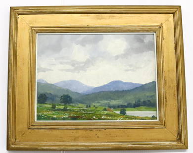 J. ASANGER PAINTING OF COOPER'S LAKE: GOUACHE OR OIL FRAMED UNDER GLASS. SIGNED BOTTOM RIGHT. MRKD. ON BACK "COOPER'S LAKE, JULY 15TH, 1917". SIGHT VIEW 9 3/4" X 13 1/2". Terms: Please read Carefully before bidding. This is a