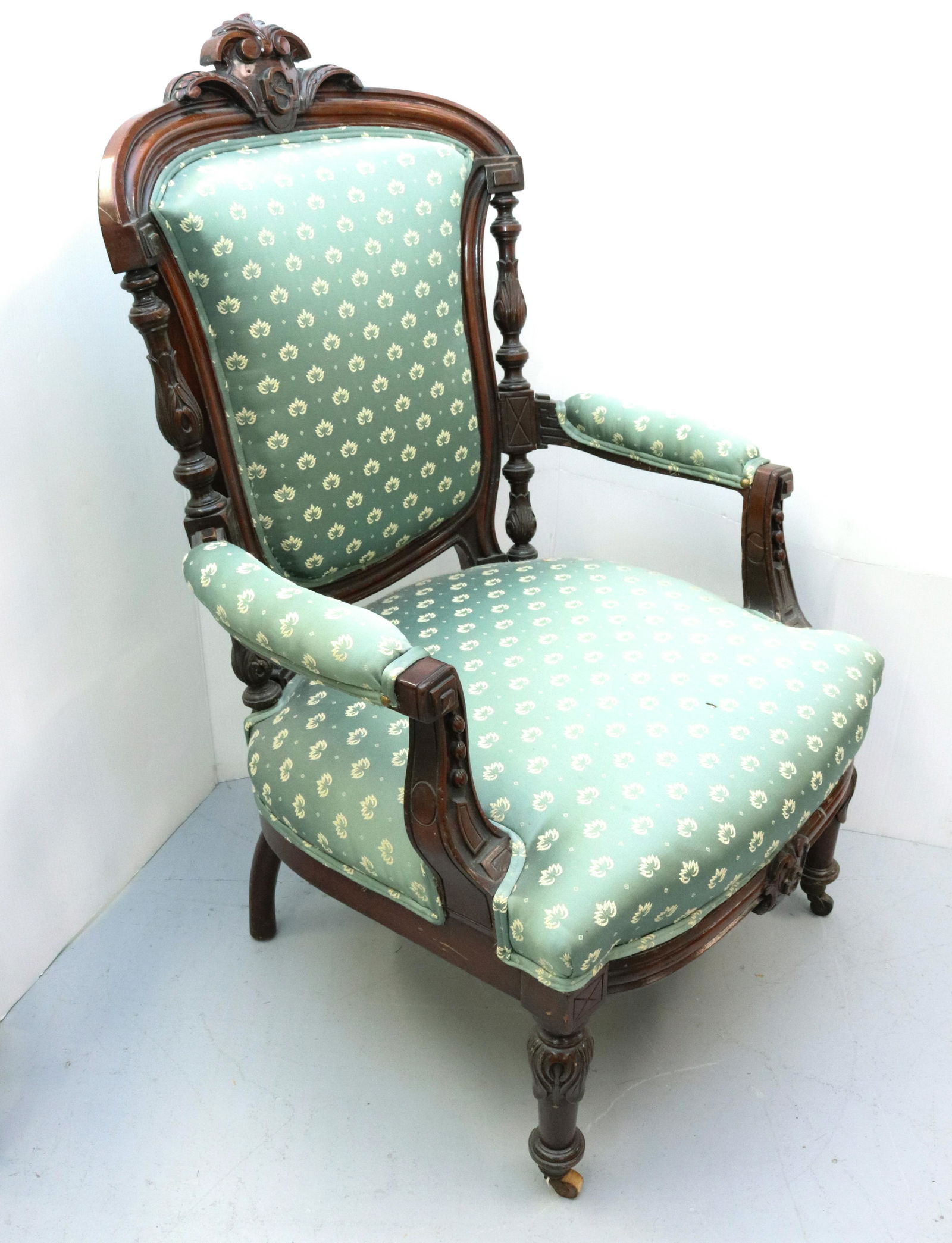 VICTORIAN CARVED PARLOR CHAIR (1 of 4)