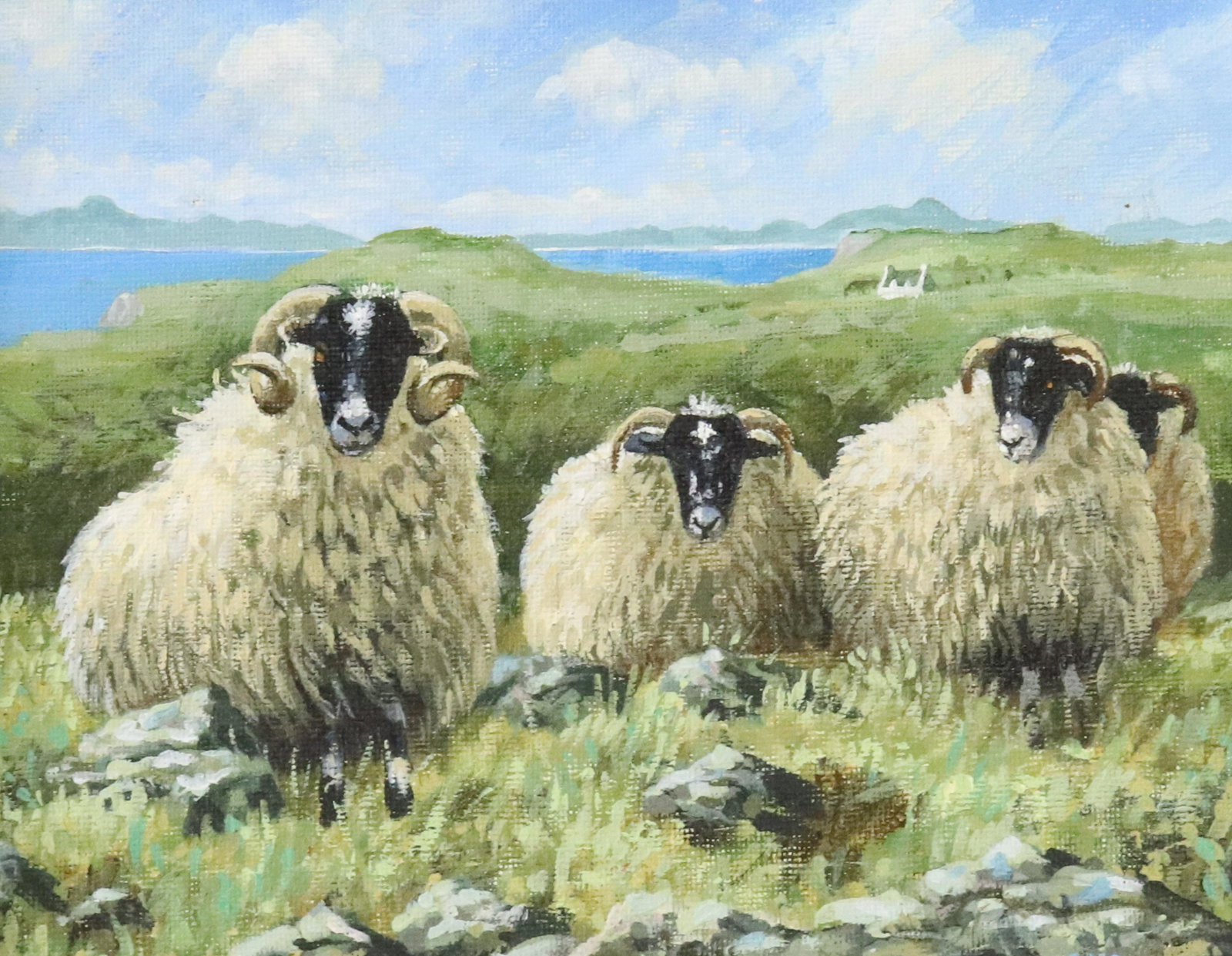 GRIGOR MACLEOD OIL ON BOARD PAINTING: ARDISHEL TOP AND EWES, SCOTLAND 2007. SIGNED BOTTOM RIGHT. FRAMED. SIGHT VIEW 7 1/2" X 9 1/4". Terms: Please read Carefully before bidding. This is a Two-Part Estate Sale. Pick-up for these sales will