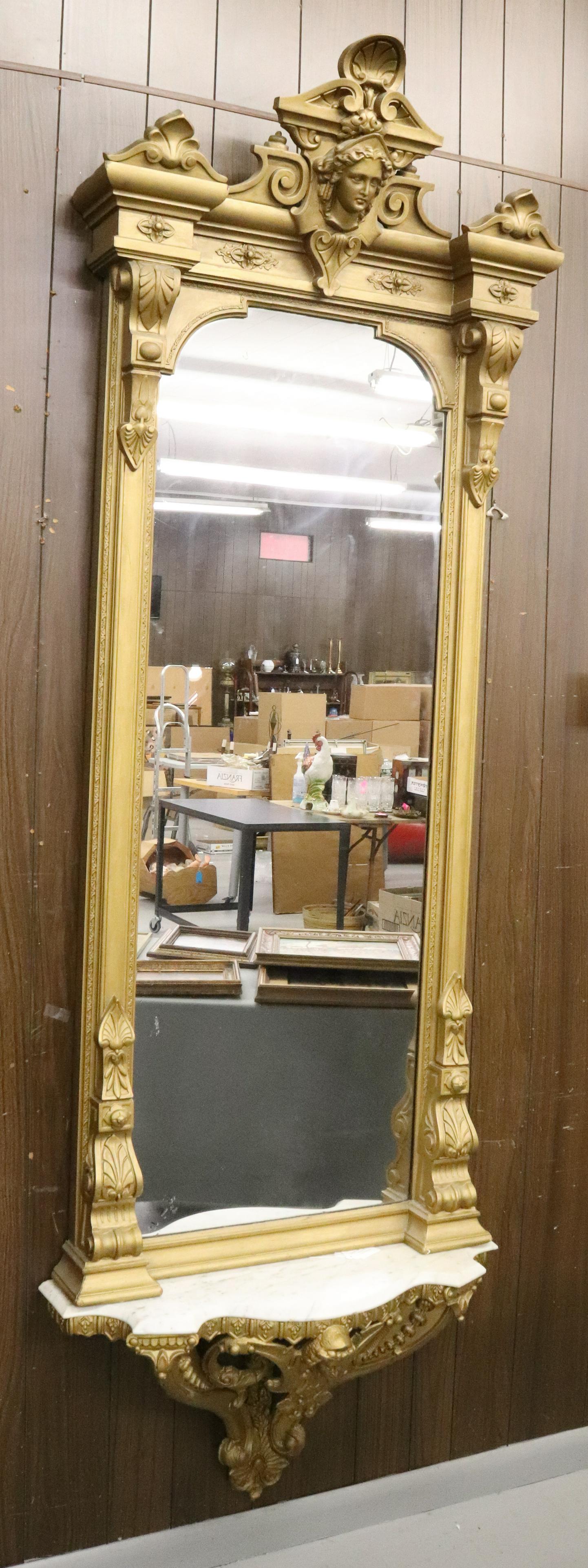 CARVED AND PAINTED PIER MIRROR WITH MARBLE TOP STAND (1 of 4)