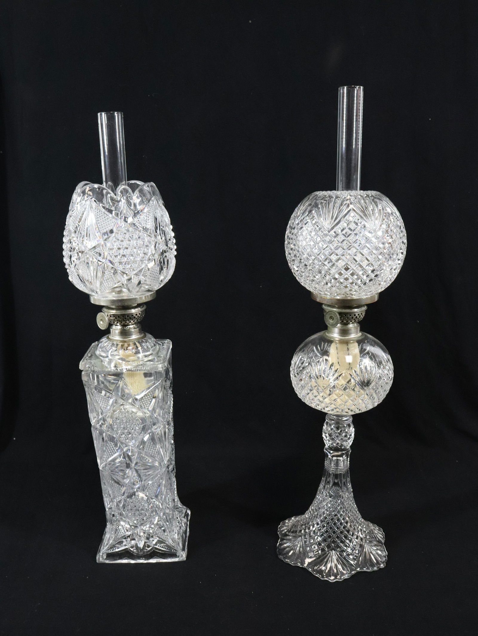 (2) PRESSED GLASS OIL LAMPS (1 of 2)