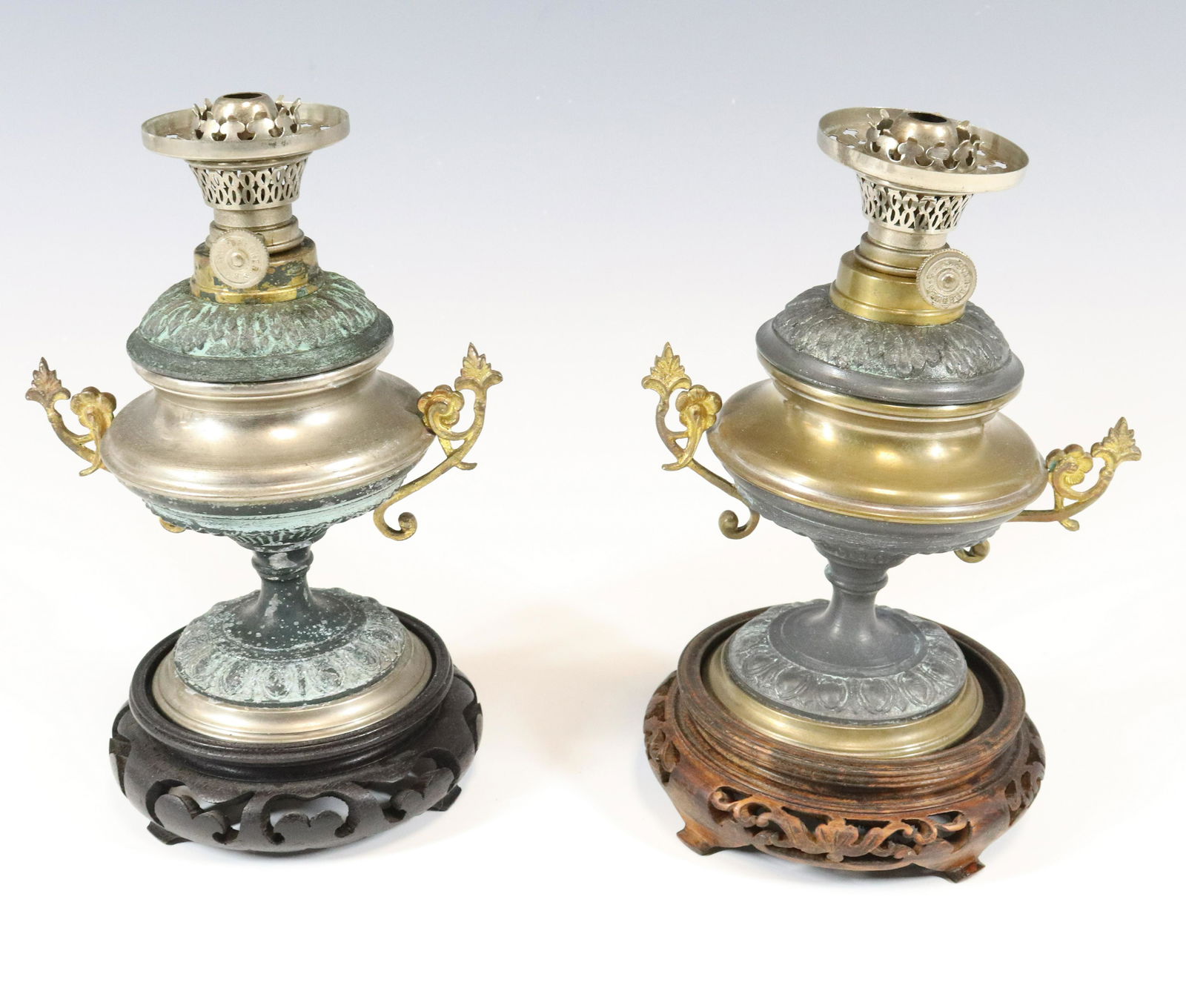 PAIR METAL SMALL OIL LAMPS (1 of 3)