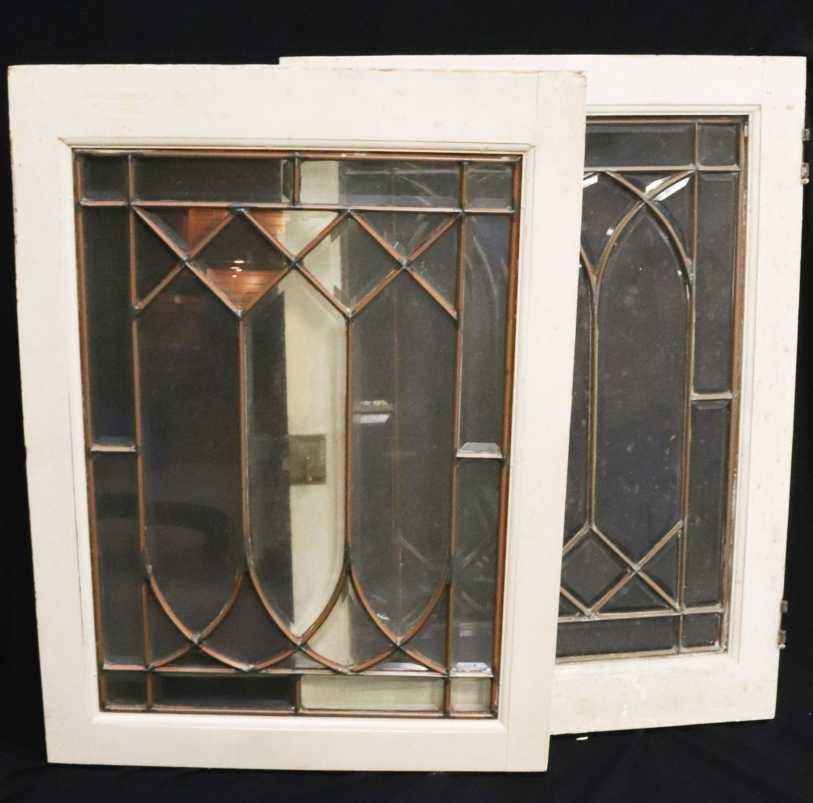 PAIR OF COPPER FRAMED GLASS WINDOWS (1 of 3)