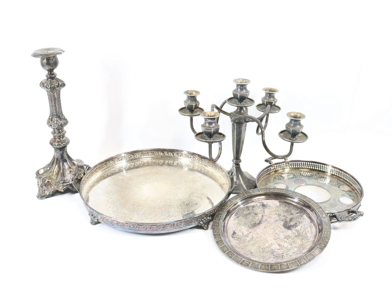 SILVERPLATE TRAYS AND CANDELABRA (1 of 3)