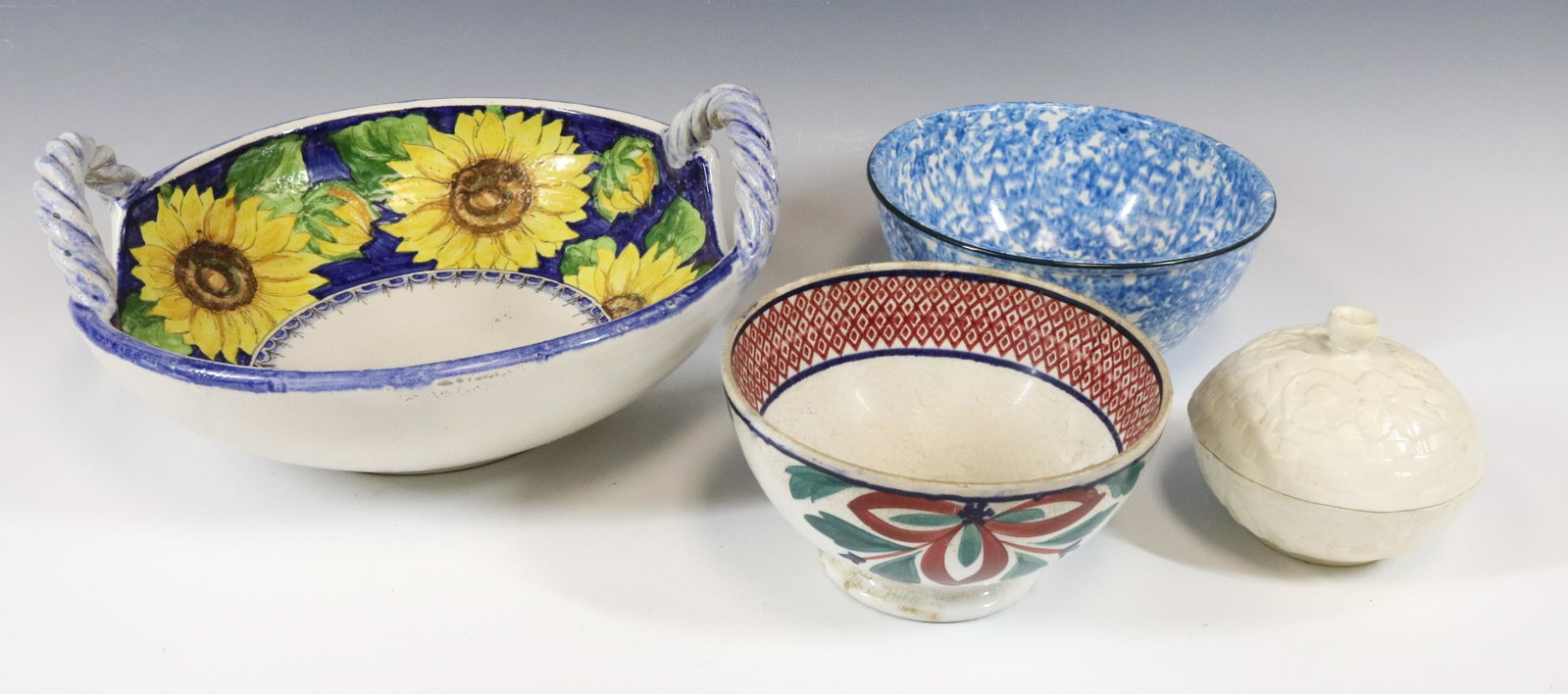 POTTERY GROUP: (4) ITAY LARGE PASTA BOWL STANGEL BOWL MINTONS SALT GLAZE COVERED BOWL 12" DIA Terms: Please read Carefully before bidding. This is a Two-Part Estate Sale. Pick-up for these sales will be Tuesday Nove
