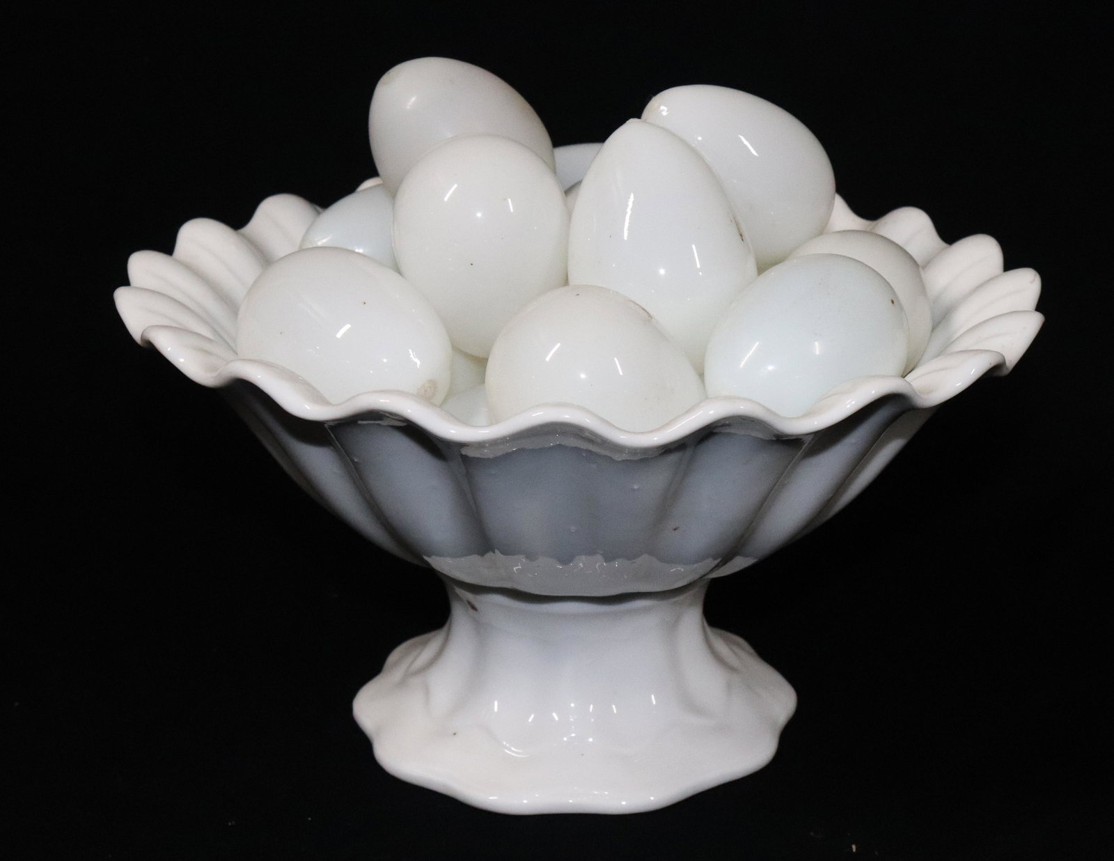 IRONSTONE COMPOTE WITH GLASS EGGS (1 of 5)