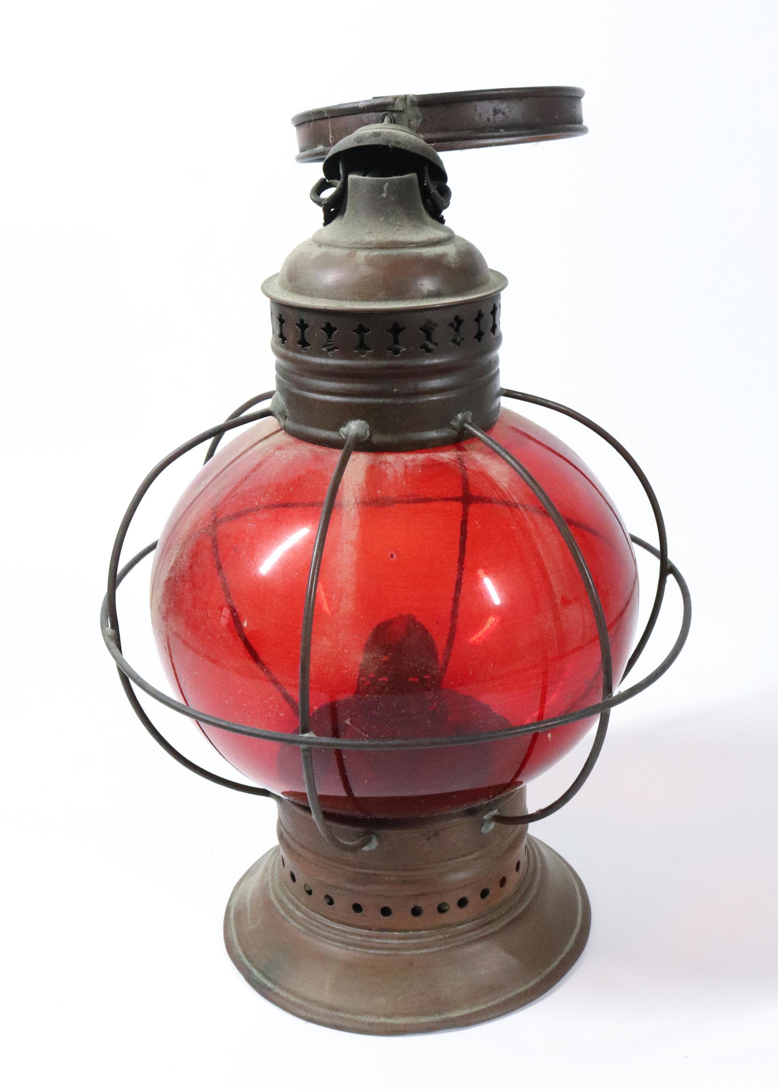 COPPER KEROSENE LANTERN WITH RED GLOBE (1 of 5)