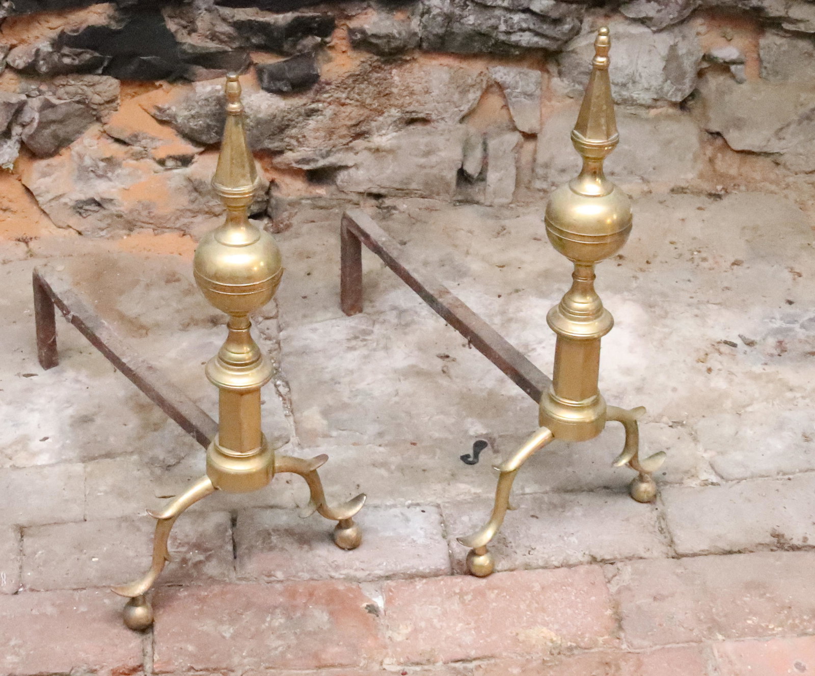 PAIR OF BRASS CHIPPENDALE ANDIRONS: PERIOD POLISHED BRASS ANDIRONS. MEASURE 20" X 10" X 18 1/2" Please Read Carefully before Bidding. Hartzell’s Auction Gallery Inc. will Conduct an ON-SITE and also ON-LINE Auction at 2481 Belvide
