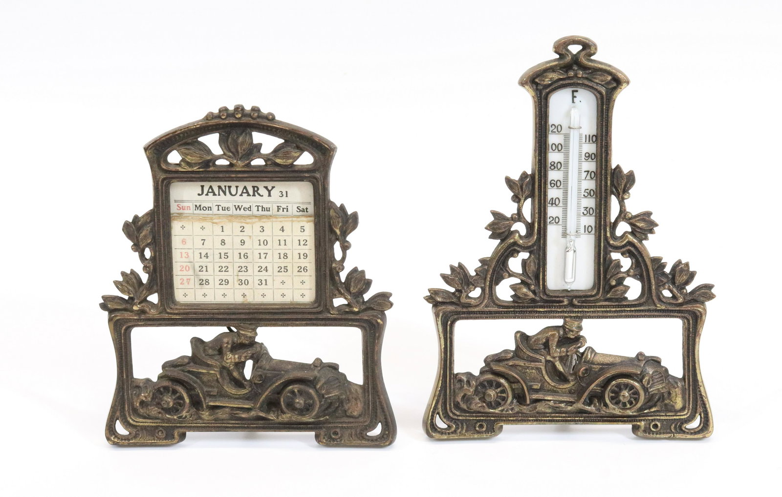 CAST IRON DESK CALENDAR AND THERMOMETER (1 of 3)