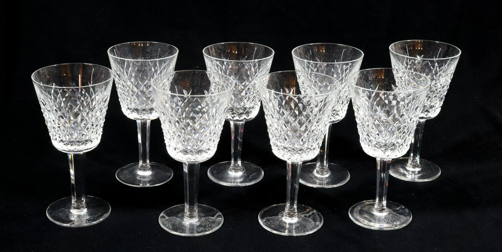 (8) WATERFORD ALANA PATTERN GOBLETS: STAMPED WATERFORD WINE GOBLETS 5 3/4" X 3" UPDATED 2023 Terms for Purchasing and Shipping of Auction Items. Please read carefully before bidding. All payments for purchases will be made through LiveAu