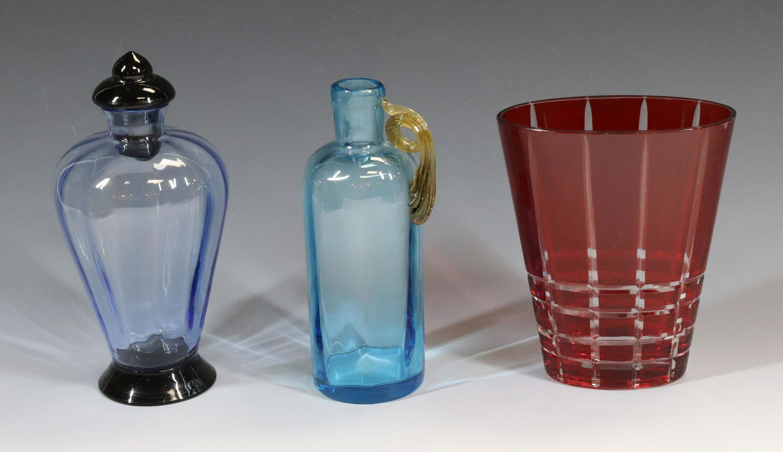 (3) GLASS COLOGNE BOTTLE AND VASES (1 of 3)