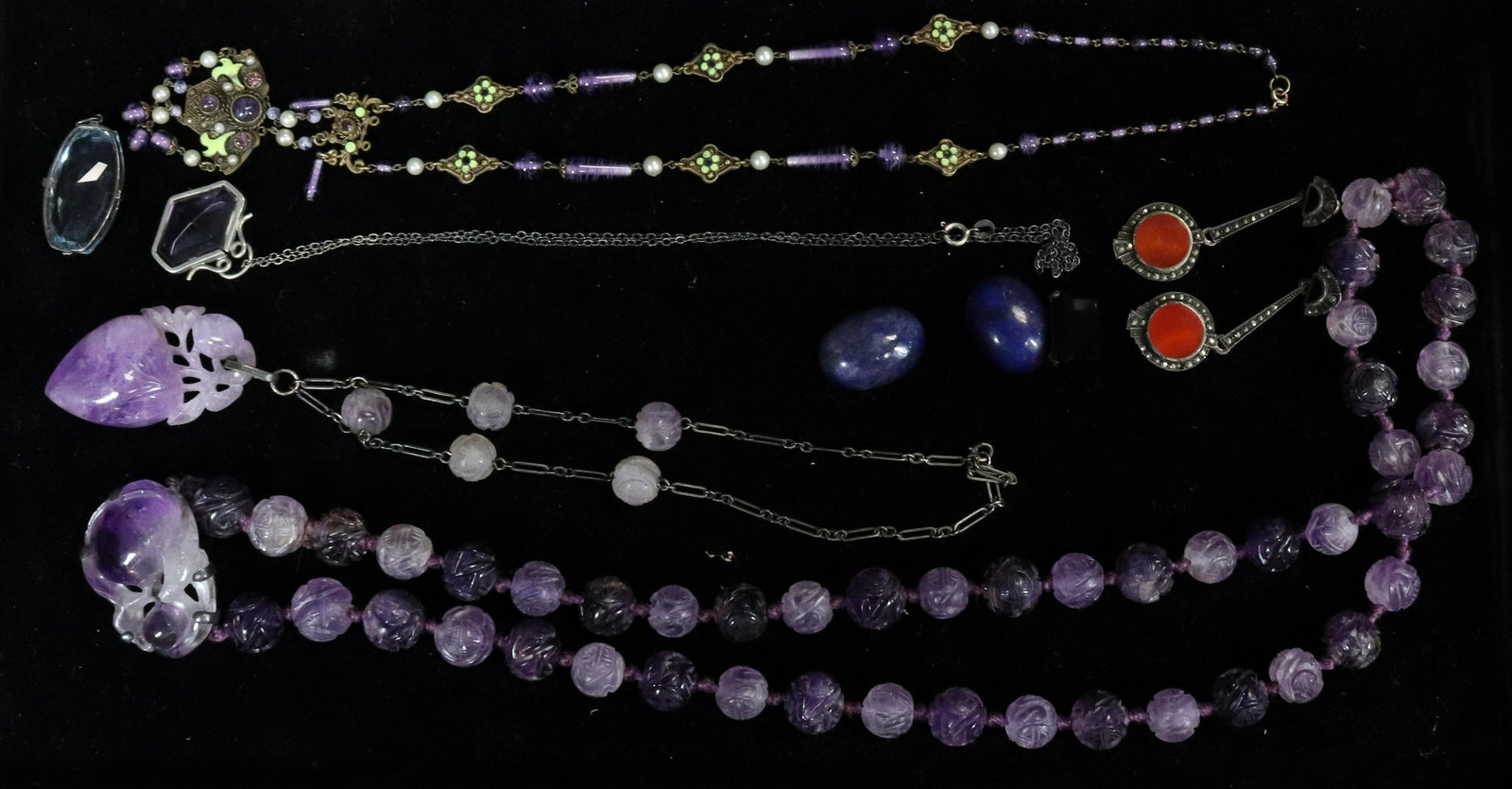 CARVED AMETHYST NECKLACE GROUPING (1 of 3)