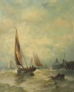 GEORGE BUNN OIL ON CANVAS: SAILBOAT IN ROUGH SEA 1881 SIGNED LOWER RIGHT 29 1`/2" X 24 1/2" 35" X 30" UPDATED 2023 Terms for Purchasing and Shipping of Auction Items. Please read carefully before bidding. All payments for purch