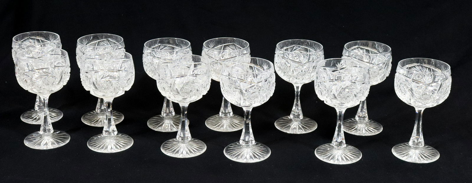 (12) AMERICAN BRILLIANT CUT GLASS WINE GLASSES (0291) on Jan 23, 2023 Hartzell's Auction