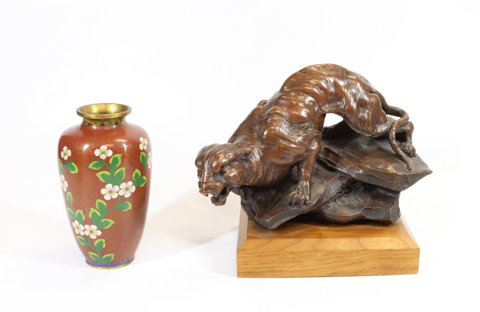 (2) CLOISONNE VASE  RESIN FIGURINE (1 of 5)