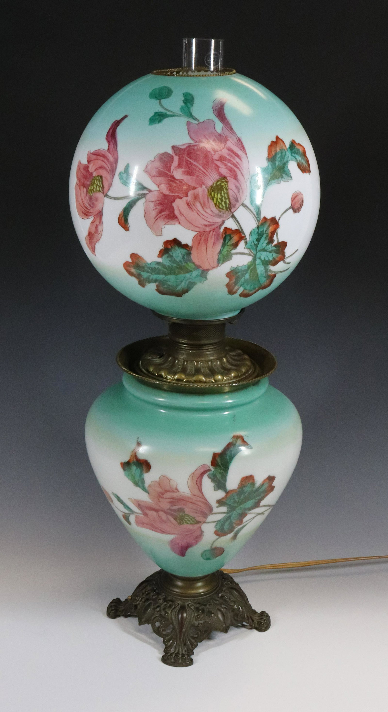 VICTORIAN PARLOR LAMP: BALL SHADE AND MATCHING PATTERN BASE ORIGINAL PARTS ELECTRIFIED 28"H X 10 1/2" UPDATED 2023 Terms for Purchasing and Shipping of Auction Items. Please read carefully before bidding. All payments for p