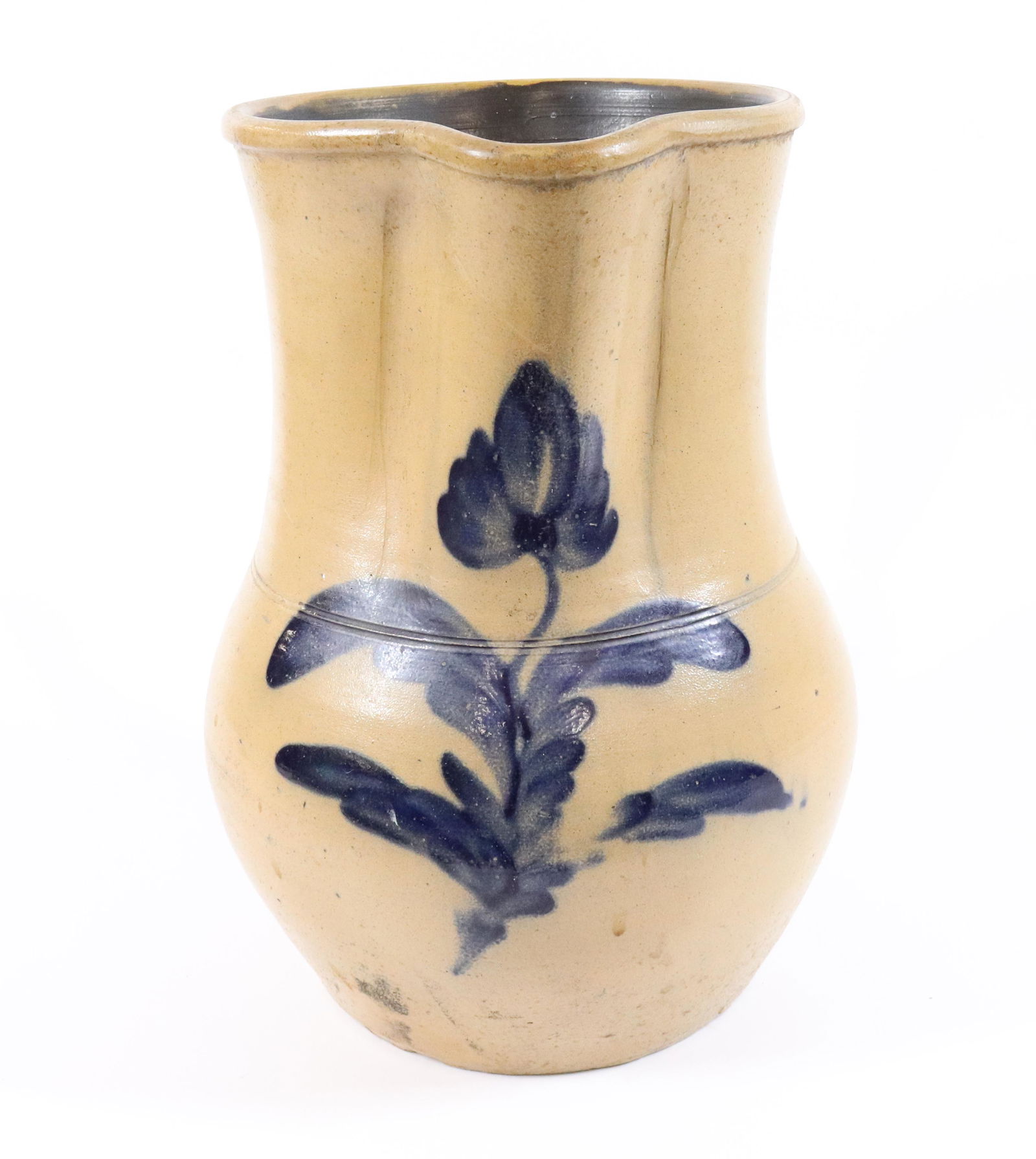 LARGE BLUE DECORATED STONEWARE PITCHER (0122) on Feb 03, 2023