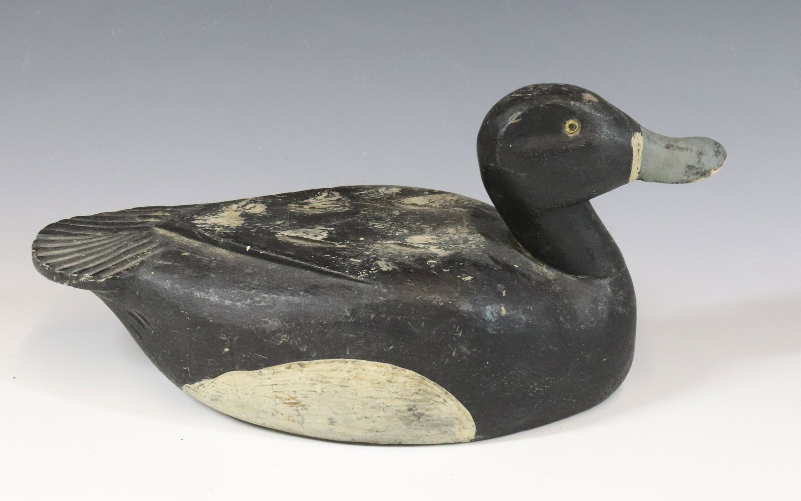 PAINTED WOODEN DECOY: BLACK/WHITE/GRAY PAINTED DECOY. MEASURES 13 3/4" L. UPDATED 2023 Terms for Purchasing and Shipping of Auction Items. Please read carefully before bidding. All payments for purchases will be made throu