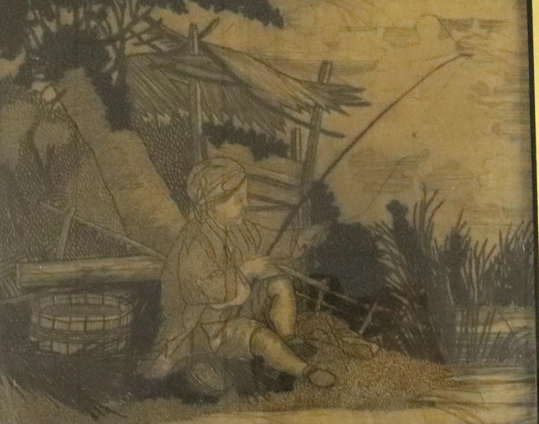 18TH C. NEEDLEWORK OF A BOY: INTRICATE NEEDLEWORK OF A BOY FISHING IN A PERIOD GILT FRAME WITH EGLOMISE MATTING. SIGHT VIEW 7 3/4" X 9 1/2". UPDATED 2023 Terms for Purchasing and Shipping of Auction Items. Please read carefully b