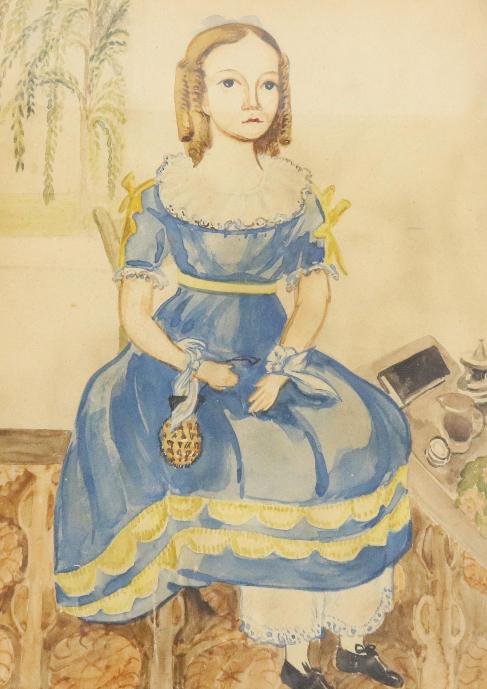 ANTIQUE WATERCOLOR PORTRAIT OF A GIRL (1 of 4)