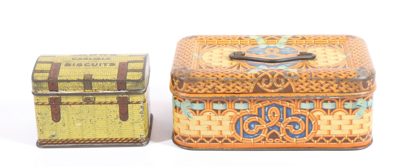 (2) ANTIQUE BISCUIT TINS: CARR'S MINI TRUNK CIRCA 1906 - MARSH & CO. BASKET - 3 1/4" AND 6" L UPDATED 2023 Terms for Purchasing and Shipping of Auction Items. Please read carefully before bidding. All payments for purchases wi