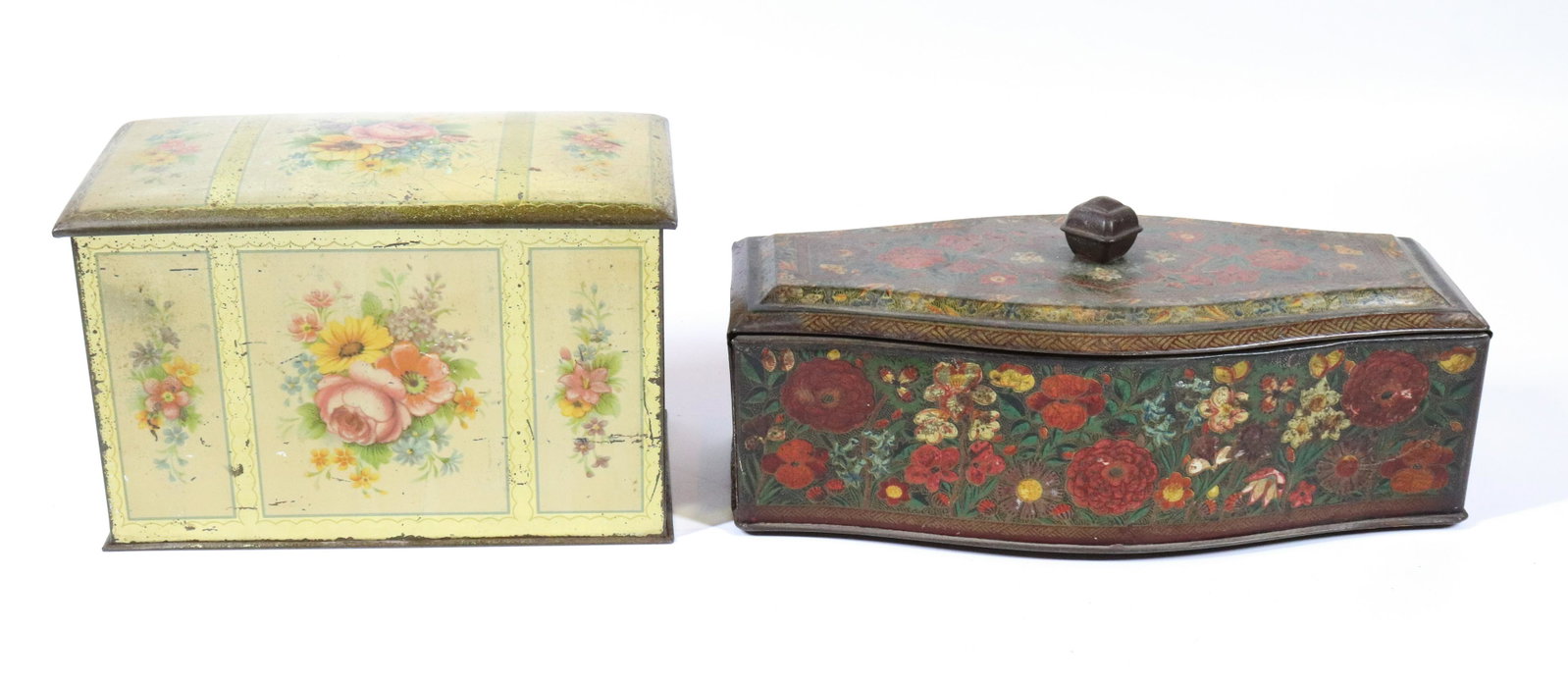(2) ANTIQUE BISCUIT TINS: CARR & CO. WITH FLORAL MOTIF AND WILLIAM CRAWFORD AND SONS FLORAL DEC. TIN, CIRCA 1914 - 7 1/4" AND 9 1/4" L UPDATED 2023 Terms for Purchasing and Shipping of Auction Items. Please read carefully befo