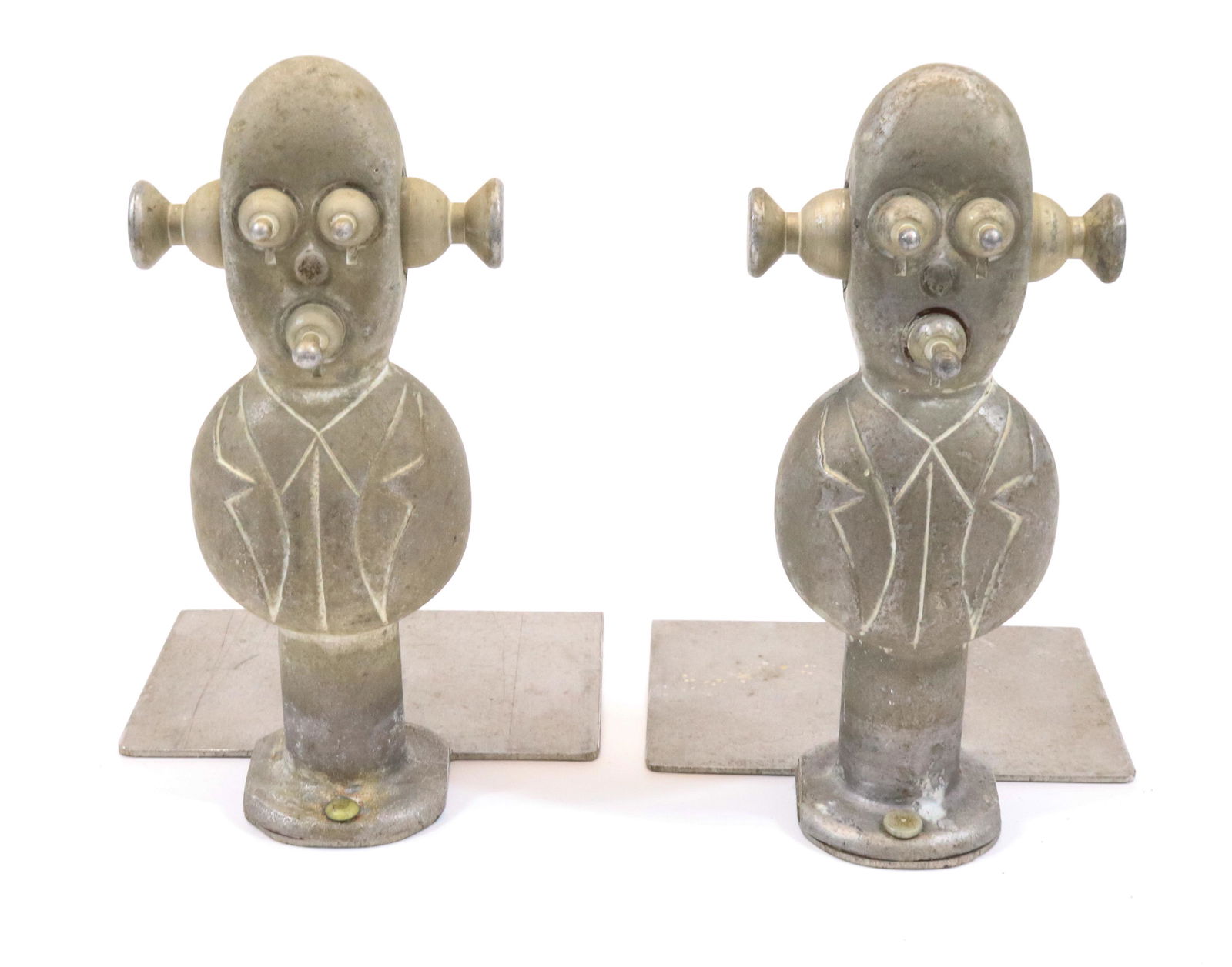 MID-CENTURY TOY MOLD BOOKENDS: JO BO SQUEEZE TOY MOLDS CONVERTED TO BOOKENDS. 7 1/4" H. UPDATED 2023 Terms for Purchasing and Shipping of Auction Items. Please read carefully before bidding. All payments for purchases will be made