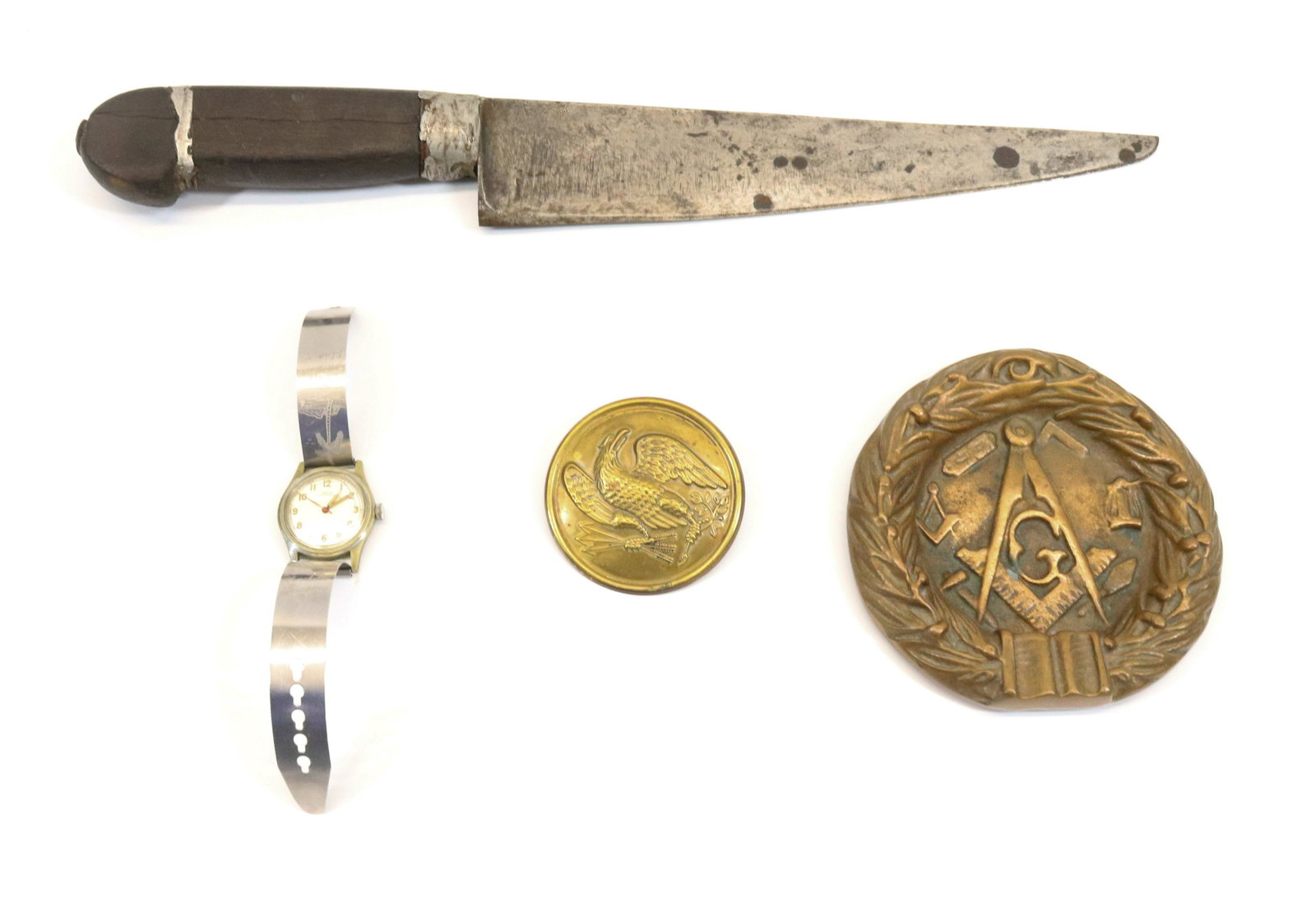 MASON'S ASHTRAY, EAGLE BREAST PLATE, KNIFE AND WATCH (1 of 6)