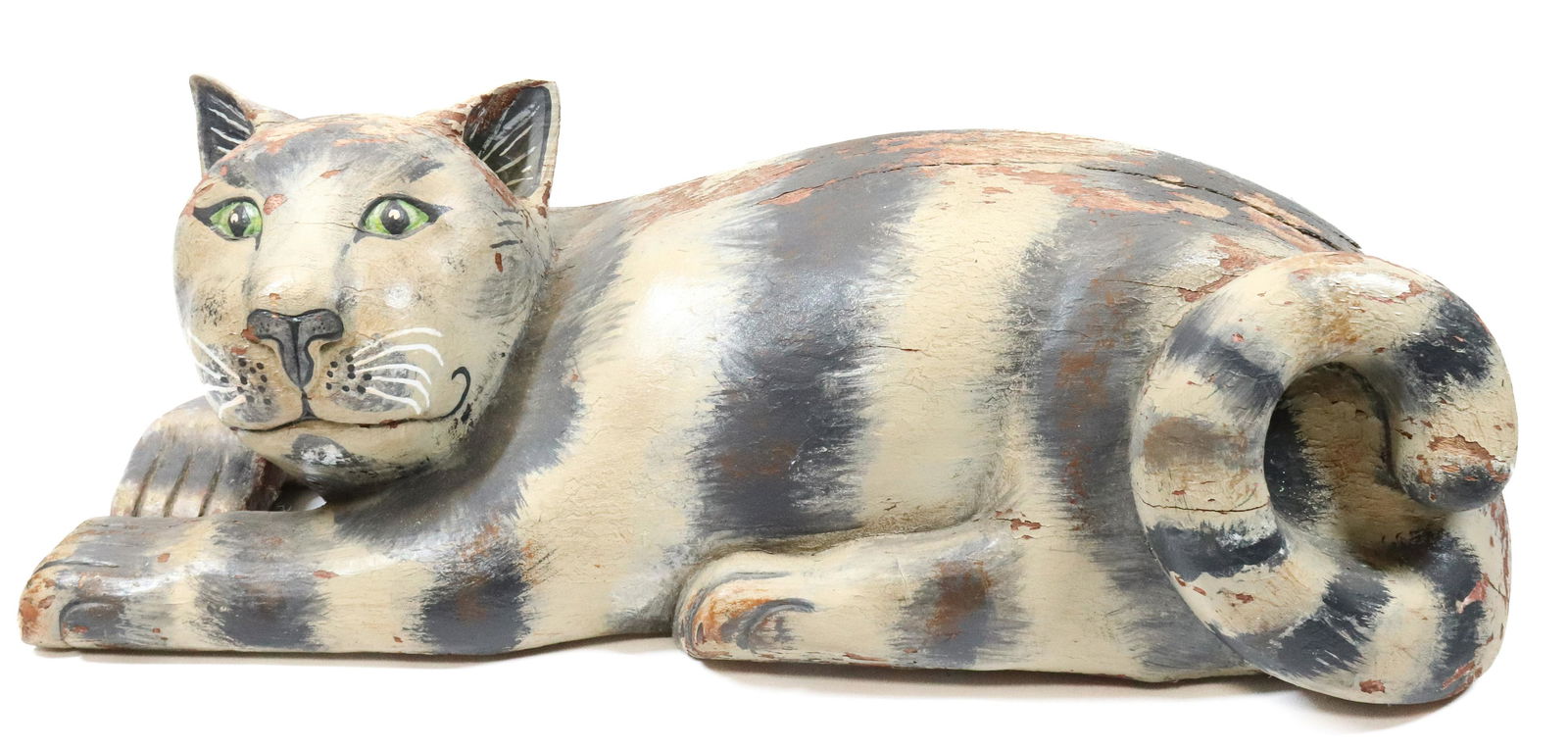 LARGE PAINT DECORATED CARVED CAT (1 of 5)
