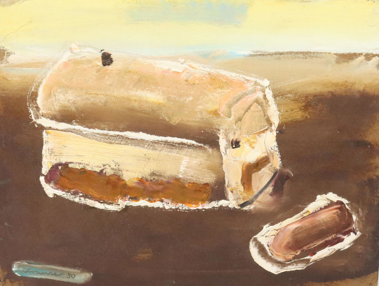 STERLING STRAUSER O/B, LOAF OF BREAD: LOAF OF BREAD, SIGNED AND DATED LOWER LEFT 80 - UNFRAMED 12" X 16" - #210 PROVENANCE: FROM THE STERLING STRAUSER ESTATE AND PRIVATE COLLECTION OF KATHRYN ZERVOS, GRANDDAUGHTER OF STERLING STRAUSER. TE