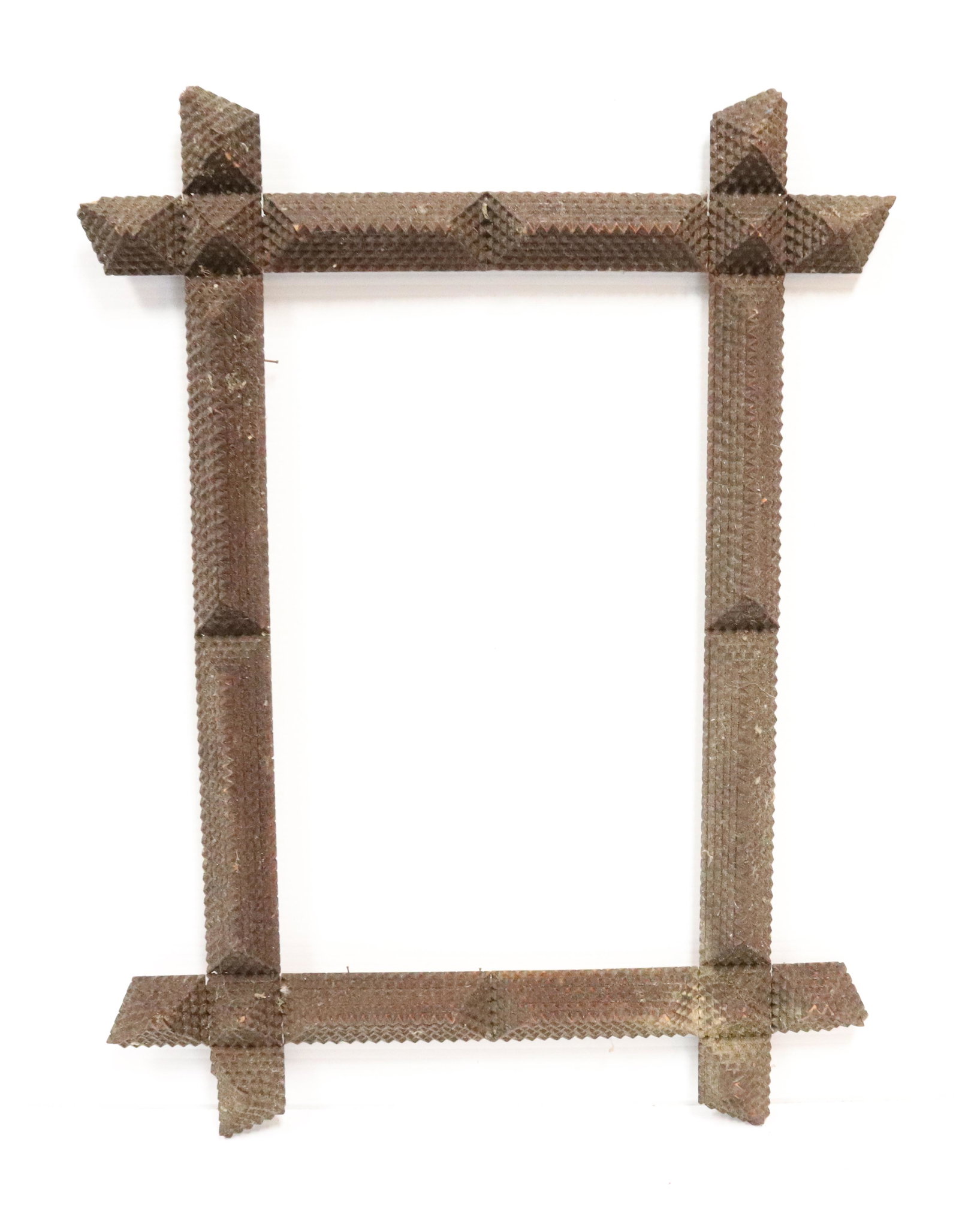 TRAMP ART FRAME: CHIP CARVED, INTERIOR 9 1/4" X 15 1/4" EXTERIOR 17" X 23" PROVENANCE: UPDATED 2023 TERMS FOR PURCHASING AND SHIPPING OF AUCTION ITEMS. PLEASE READ CAREFULLY BEFORE BIDDING. ALL PAYMENTS FOR PURCHASES 