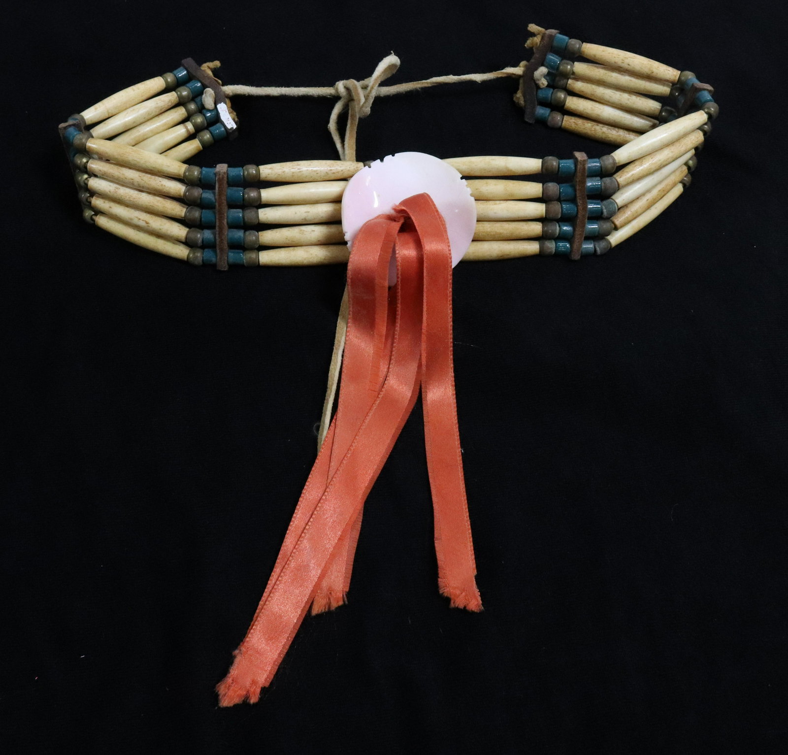 NATIVE AMERICAN CHOKER NECKLACE: BONE AND BEADS WITH SHELL - 15" TOTAL LENGTH 1 1/2" W UPDATED 2023 TERMS FOR PURCHASING AND SHIPPING OF AUCTION ITEMS. PLEASE READ CAREFULLY BEFORE BIDDING. ALL PAYMENTS FOR PURCHASES WILL BE MADE THR