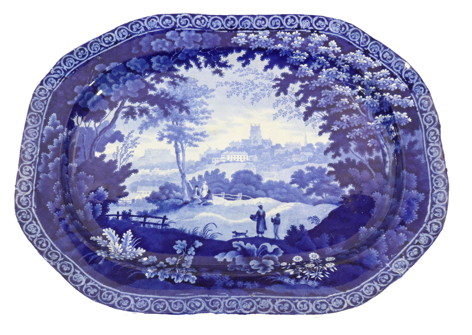 CLEWS HISTORICAL BLUE PLATTER (1 of 4)