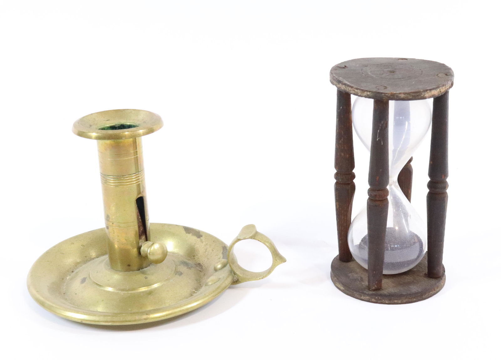 ANTIQUE HOURGLASS AND CANDLE HOLDER (1 of 3)