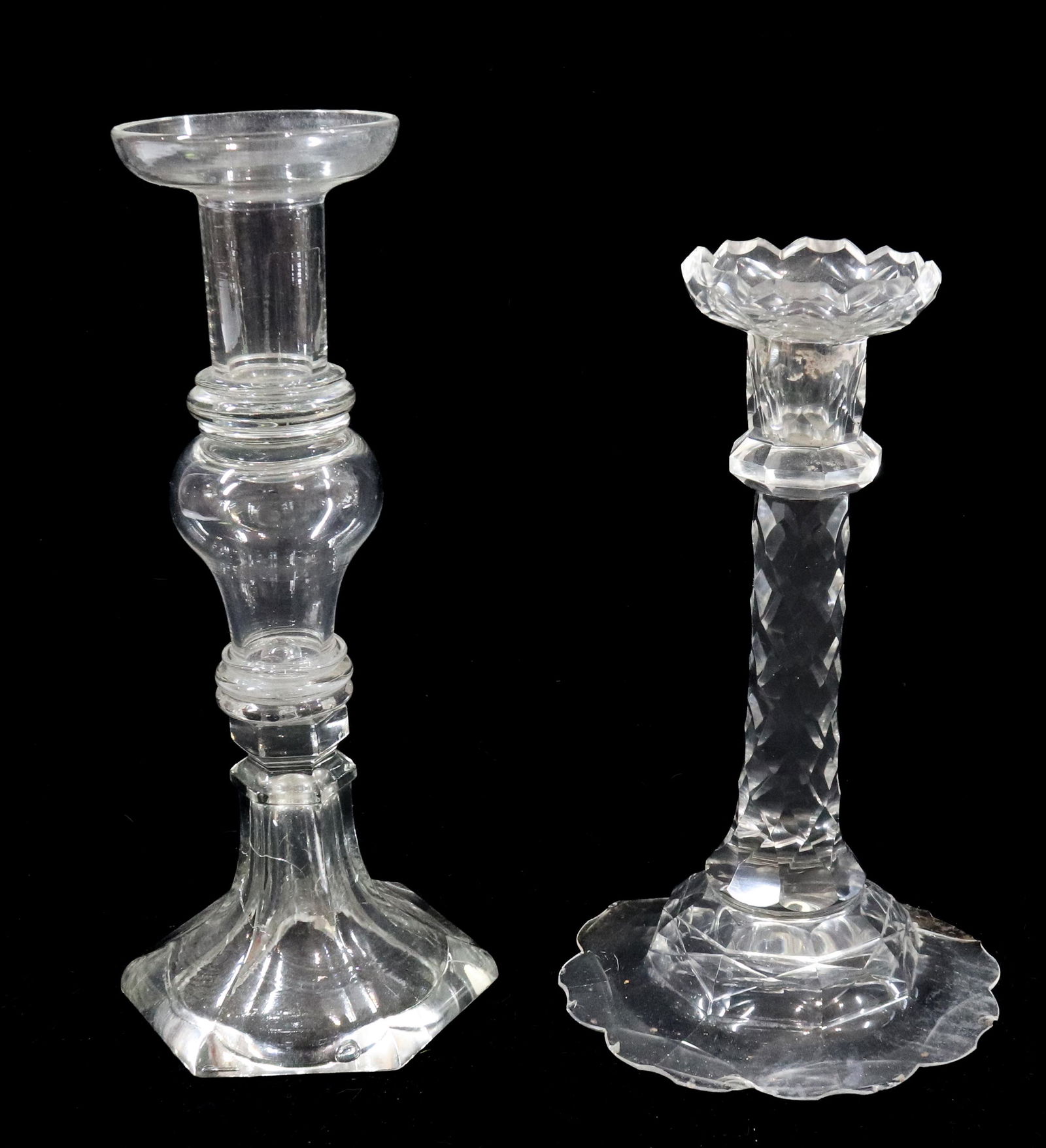 (2) Early Glass Candlesticks